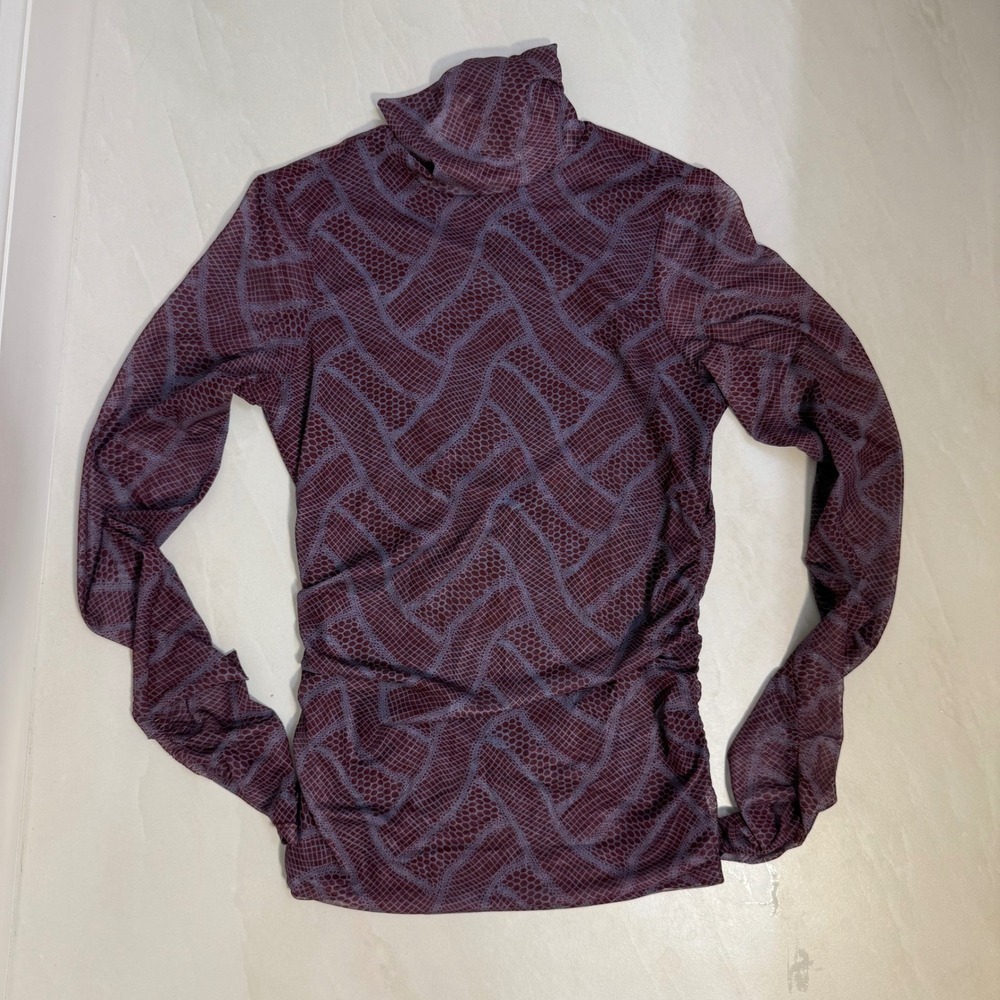 Cinq Sept Calla Lily Lilac Grey Mesh Turtleneck Top Size S MSRP 195